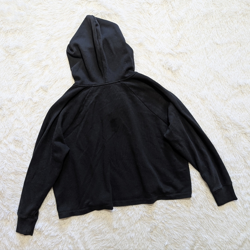 Aerie Black Oversized Lace Up Neckline Crop Hoodie Fall Sweatshirt Large - Picture 6 of 11